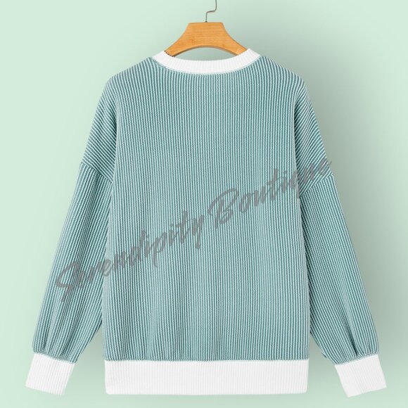 Patel Teal Slouchy Drop Shoulder Ribbed Long Sleeve Layered Look Drapery Top - Picture 7 of 9